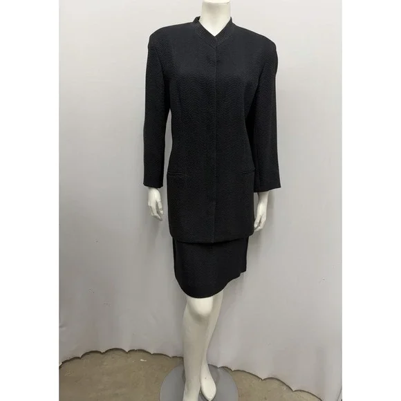Vintage Emanuel Ungaro Jacket & Skirt Set Black Textured Fabric NWT Size 12 46 - Picture 5 of 11